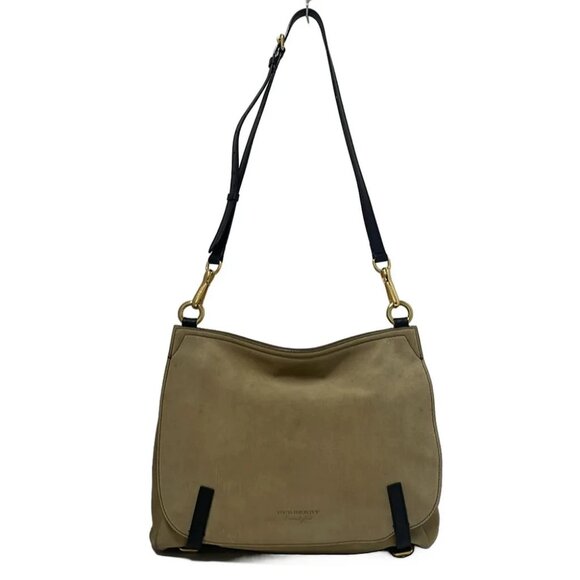BURBERRY LONDON ENGLAND - Beige Black Suede Leather Shoulder Bag - Picture 1 of 9